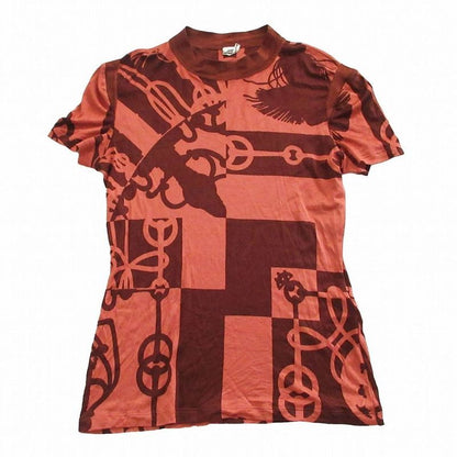 Hermes T-Shirt Cut and Sewn Short Sleeves Silk Mock Neck All Over Pattern