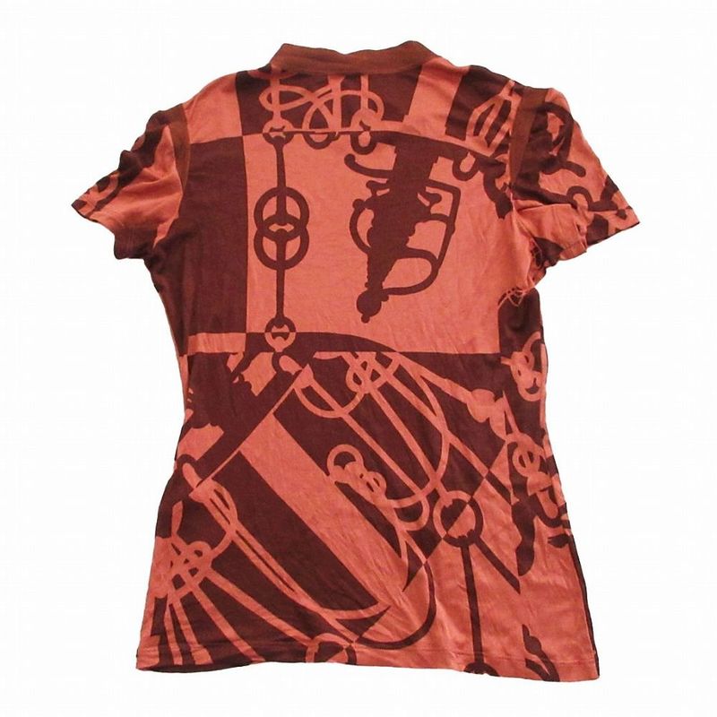 Hermes T-Shirt Cut and Sewn Short Sleeves Silk Mock Neck All Over Pattern