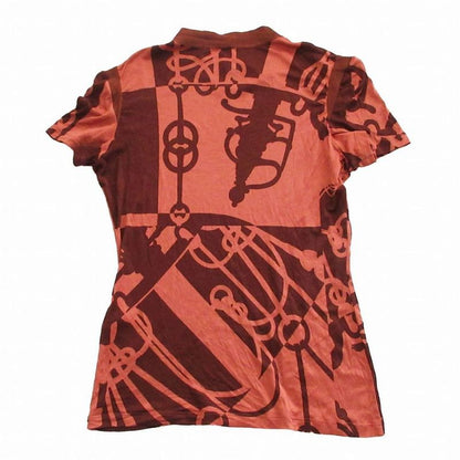 Hermes T-Shirt Cut and Sewn Short Sleeves Silk Mock Neck All Over Pattern