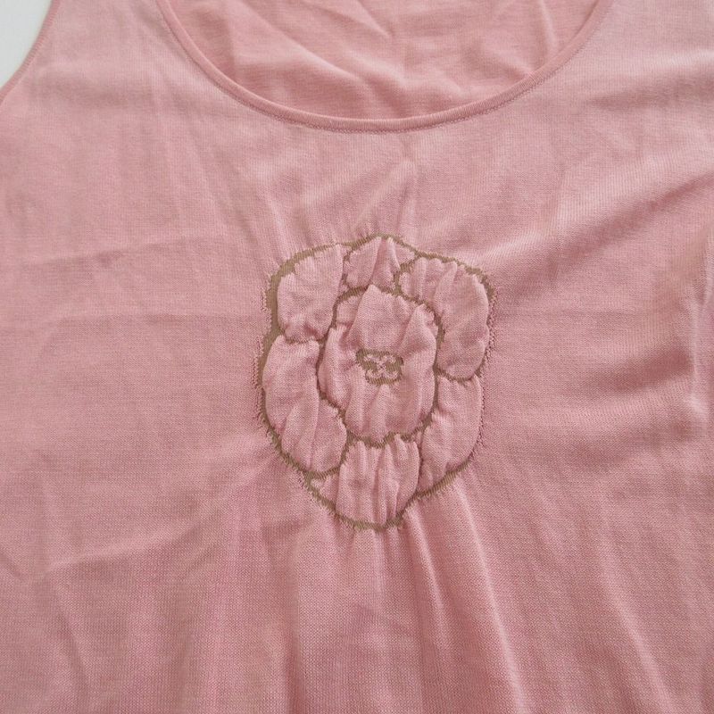 Chanel P20546v01226 03c Camellia Coco Logo Tank Top Sleeveless Top Pink Size M