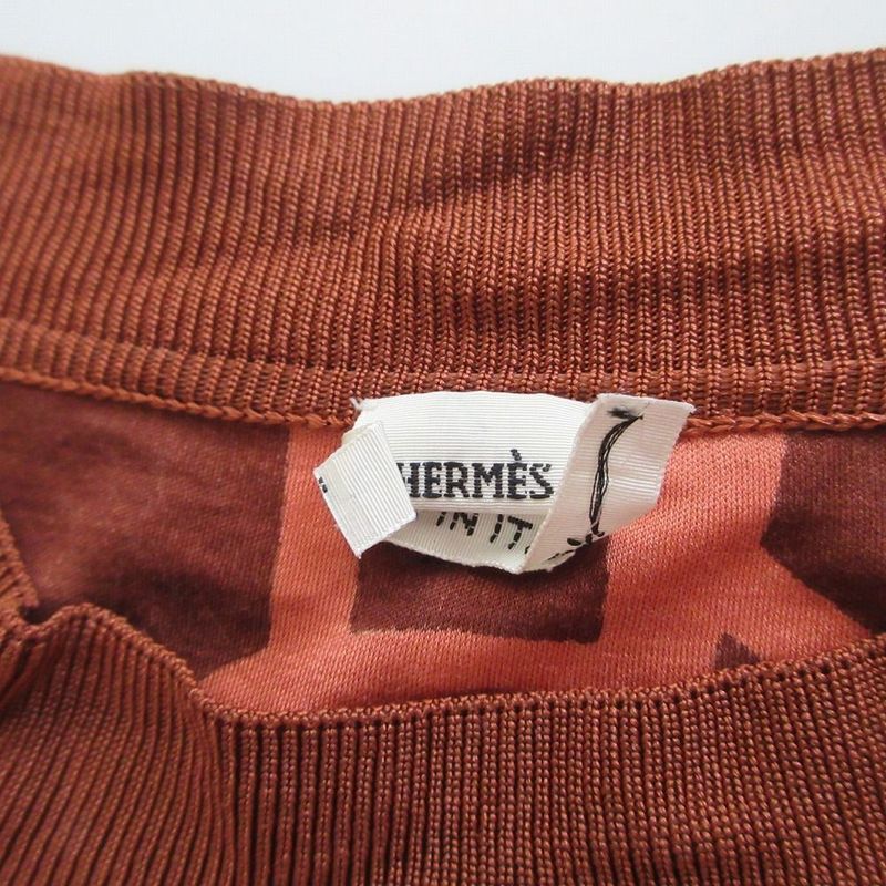 Hermes T-Shirt Cut and Sewn Short Sleeves Silk Mock Neck All Over Pattern