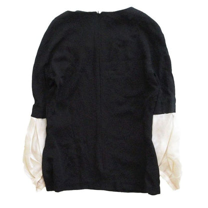 Balenciaga Silk Long Sleeve Blouse Bicolor Gathered Sleeve 168717 1l226 Black