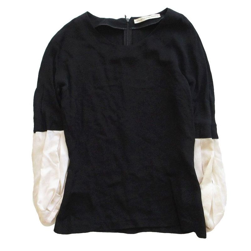 Balenciaga Silk Long Sleeve Blouse Bicolor Gathered Sleeve 168717 1l226 Black