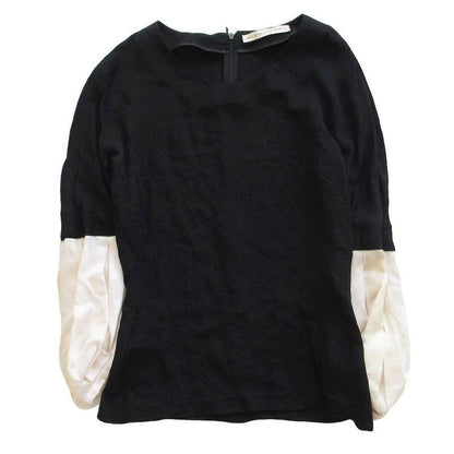 Balenciaga Silk Long Sleeve Blouse Bicolor Gathered Sleeve 168717 1l226 Black