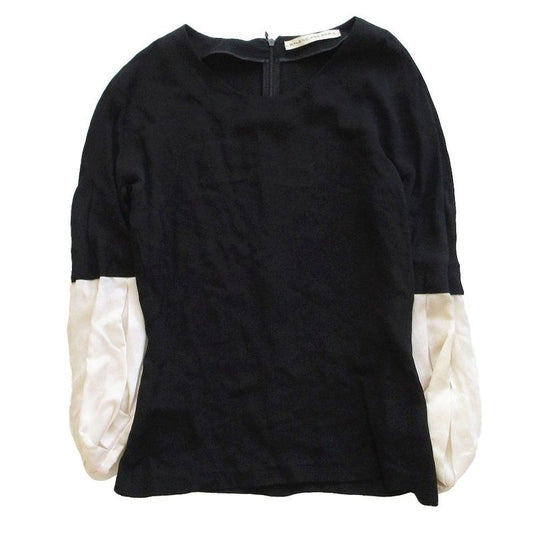 Balenciaga Silk Long Sleeve Blouse Bicolor Gathered Sleeve 168717 1l226 Black
