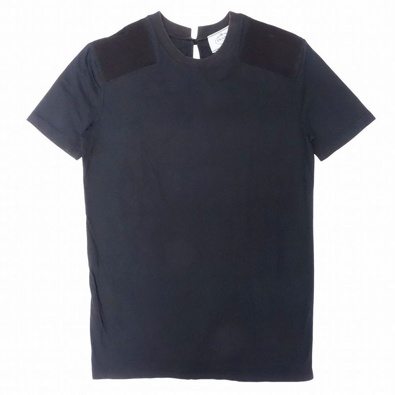 Prada Shoulder Patch T-Shirt Short Sleeve Top Black 35826 S152 Women