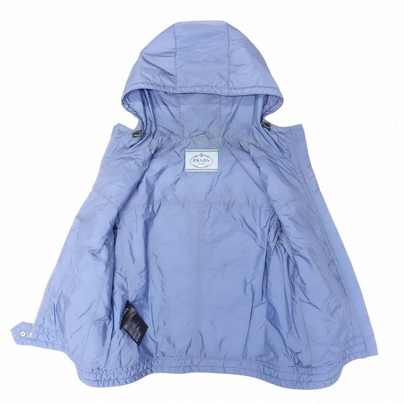 Prada 29b843 Padded Jacket Nylon Zip Up Blouson Hoodie Light Blue Size M Women's