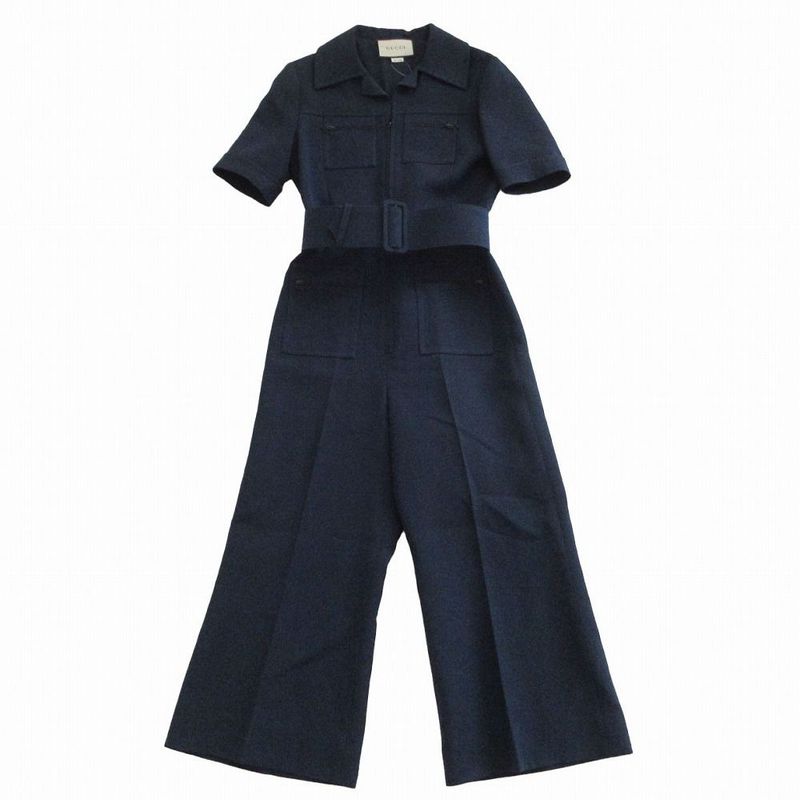 Gucci Wool GG All-in-One Tuna Short Sleeves with Belt 587416 Blue 40 L Women