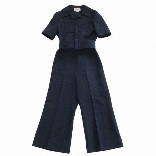 Gucci Wool GG All-in-One Tuna Short Sleeves with Belt 587416 Blue 40 L Women