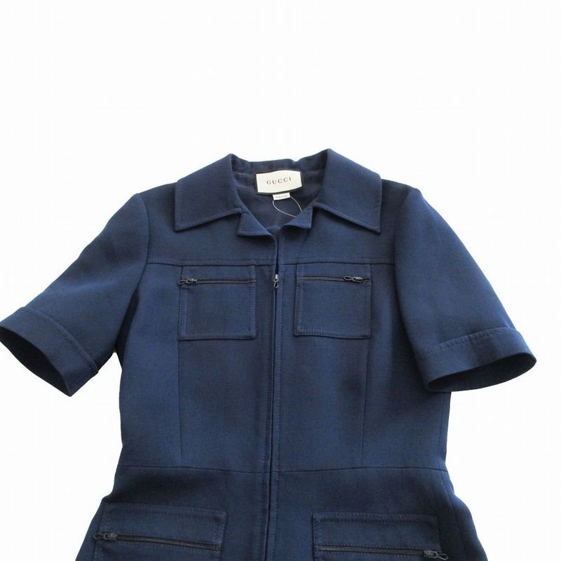 Gucci Wool GG All-in-One Tuna Short Sleeves with Belt 587416 Blue 40 L Women