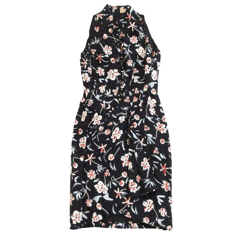 Tagged Chanel P07463v05579 Dress Navy Sleeveless Floral Silk Karl Lagerfeld 36
