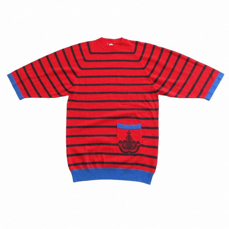 Hermes Knit 20aw Tunic Sweater Striped 100% Cashmere Dress Long Sleeve Women 34