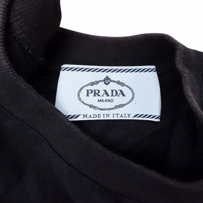 Prada Shoulder Patch T-Shirt Short Sleeve Top Black 35826 S152 Women