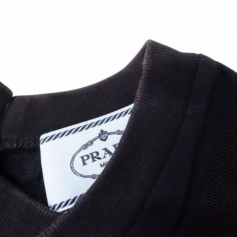Prada Shoulder Patch T-Shirt Short Sleeve Top Black 35826 S152 Women