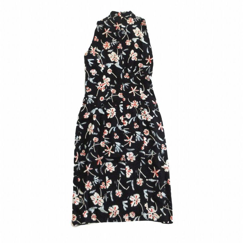 Tagged Chanel P07463v05579 Dress Navy Sleeveless Floral Silk Karl Lagerfeld 36
