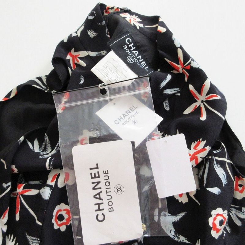 Tagged Chanel P07463v05579 Dress Navy Sleeveless Floral Silk Karl Lagerfeld 36