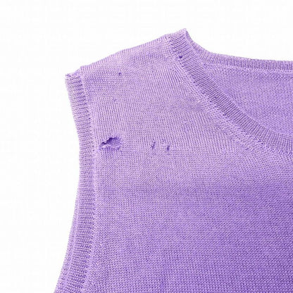 Prada Cashmere Silk Sleeveless Knit Sweater Pullover Top Purple Size M Women's