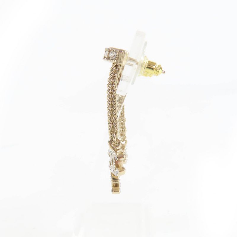 Chanel B24k Coco Mark Crystal 2-Ring Earrings Accessory Gold with Box Made in