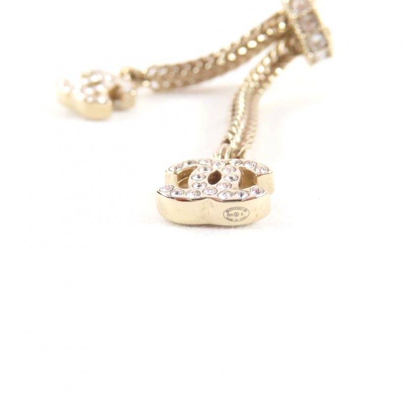 Chanel B24k Coco Mark Crystal 2-Ring Earrings Accessory Gold with Box Made in