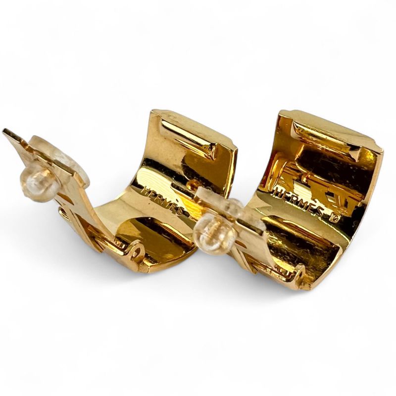 Hermes Vintage Emailles Cloisonne Logo Ribbon Pattern Binaural Clip on Earrings