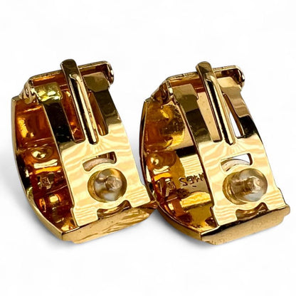 Hermes Vintage Emailles Cloisonne Logo Ribbon Pattern Binaural Clip on Earrings