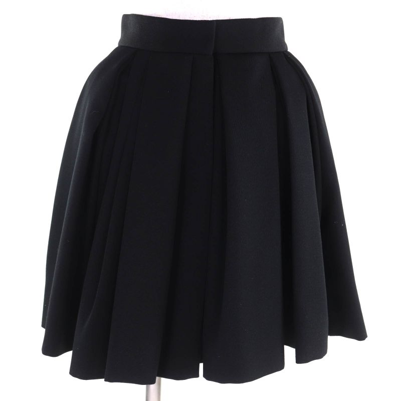 Louis Vuitton 2022 Fnju96 100% Wool Pleated Miniskirt Black 34 Made in France