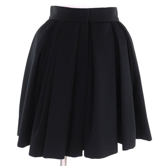 Louis Vuitton 2022 Fnju96 100% Wool Pleated Miniskirt Black 34 Made in France