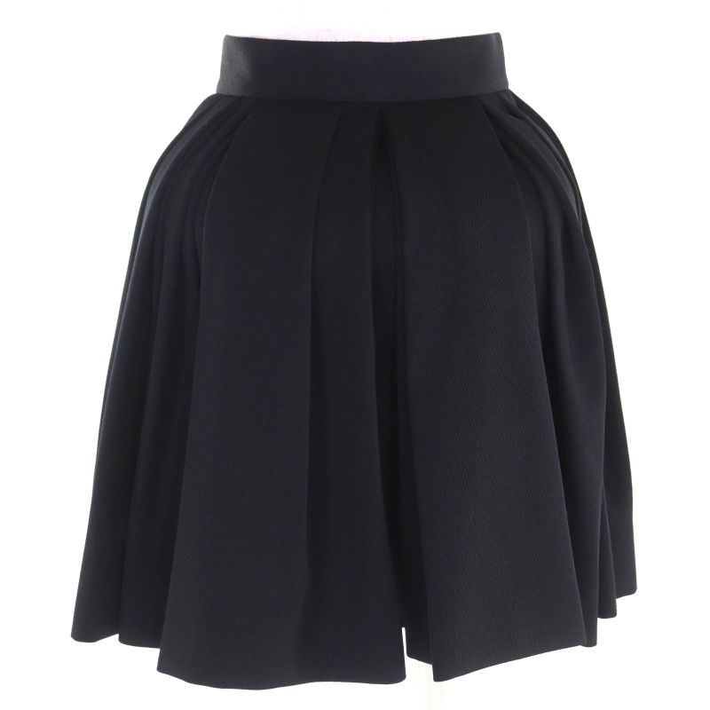 Louis Vuitton 2022 Fnju96 100% Wool Pleated Miniskirt Black 34 Made in France