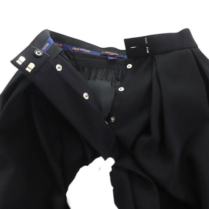Louis Vuitton 2022 Fnju96 100% Wool Pleated Miniskirt Black 34 Made in France