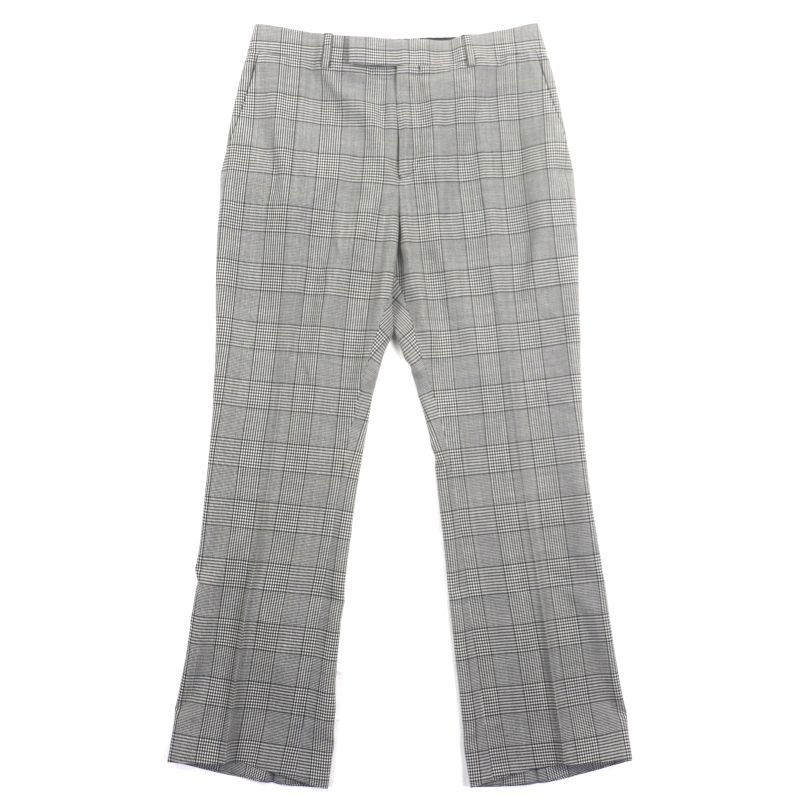 Celine 23ss 2p032709t Wool Cotton Glen Check Patterned Pants Slacks Gray 48