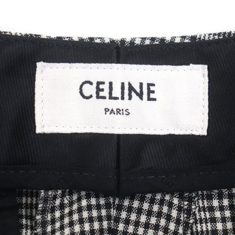 Celine 23ss 2p032709t Wool Cotton Glen Check Patterned Pants Slacks Gray 48