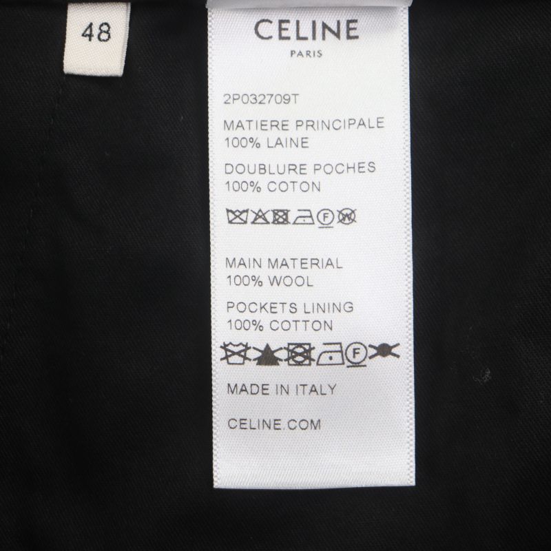 Celine 23ss 2p032709t Wool Cotton Glen Check Patterned Pants Slacks Gray 48