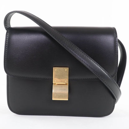 Celine Classic Box Teen Leather Shoulder Bag Black Gold Hardware Made in Italy