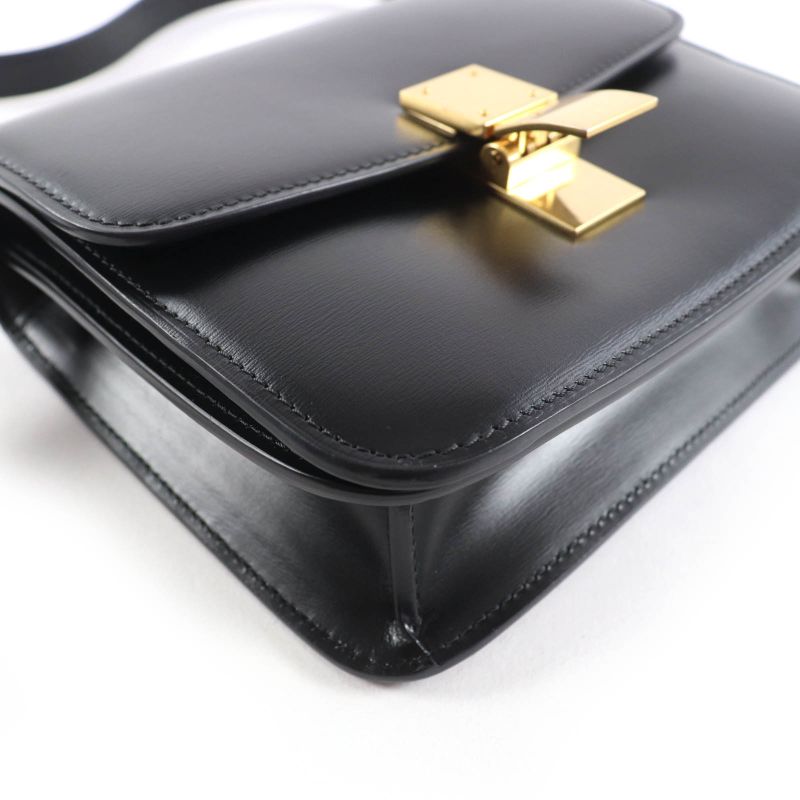 Celine Classic Box Teen Leather Shoulder Bag Black Gold Hardware Made in Italy