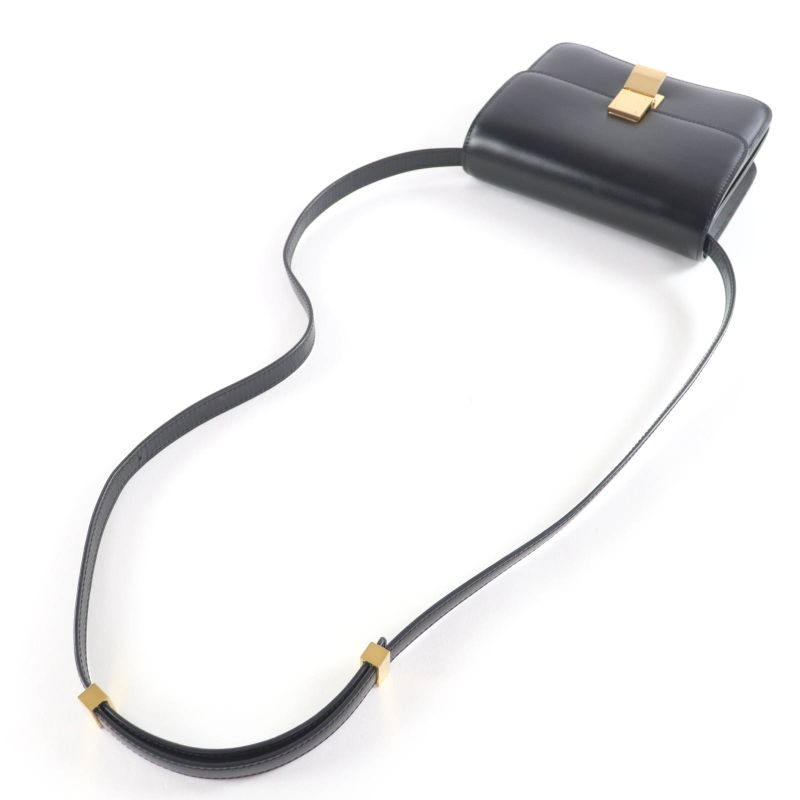 Celine Classic Box Teen Leather Shoulder Bag Black Gold Hardware Made in Italy