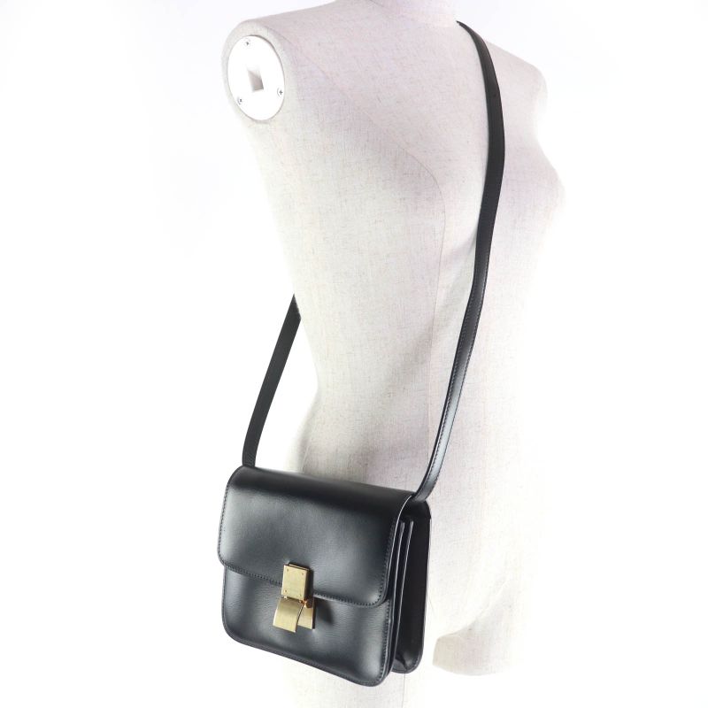 Celine Classic Box Teen Leather Shoulder Bag Black Gold Hardware Made in Italy