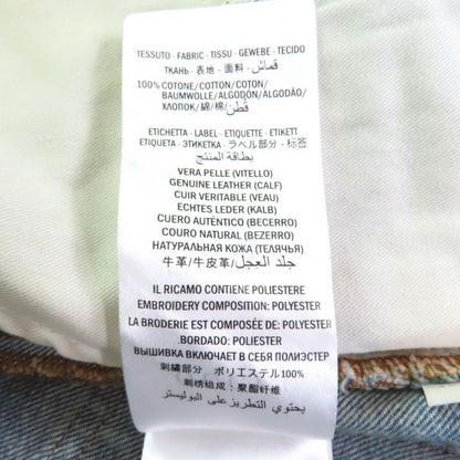 Gucci 502775 100% Cotton Embroidery Leather Denim Pants with Logo Patch Indigo