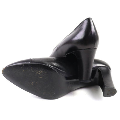 Chanel Vintage Coco Mark Turnlock Hardware Leather Pumps Black Gold Hardware