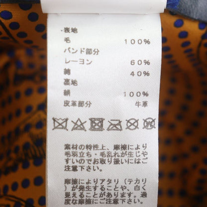 Hermes 100% Wool 100% Silk Lining with Ribbon Lapin Felt Medium Hat Navy 58