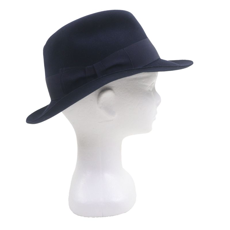 Hermes 100% Wool 100% Silk Lining with Ribbon Lapin Felt Medium Hat Navy 58
