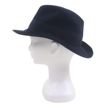 Hermes 100% Wool 100% Silk Lining with Ribbon Lapin Felt Medium Hat Navy 58