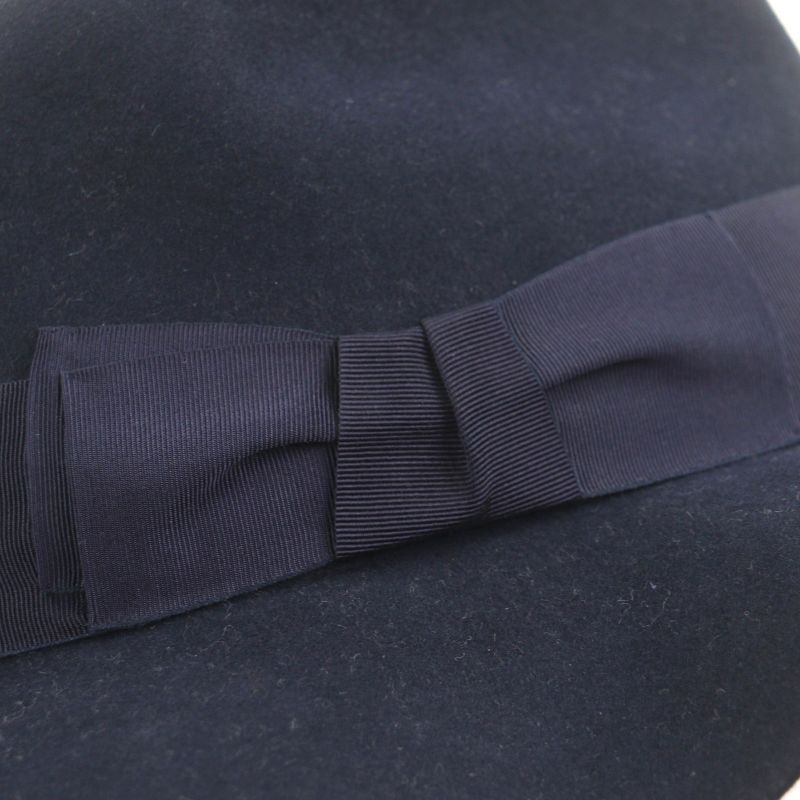 Hermes 100% Wool 100% Silk Lining with Ribbon Lapin Felt Medium Hat Navy 58