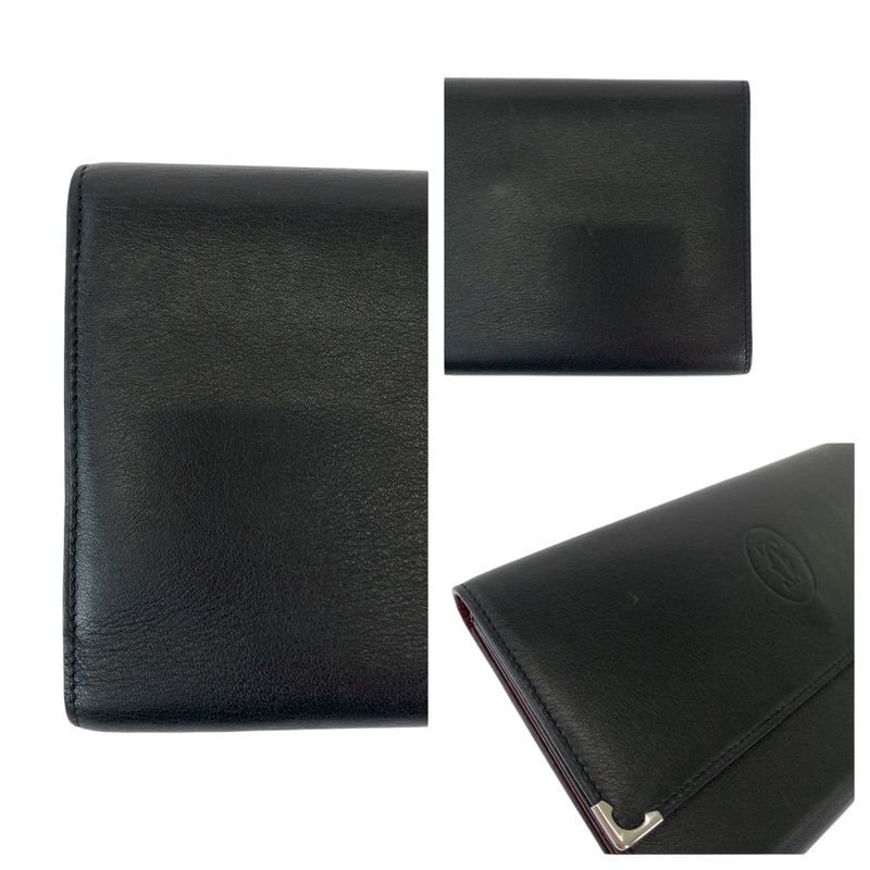 Cartier Mustline Cabochon de Cartier Black Calf Trifold Wallet Fold Wallet