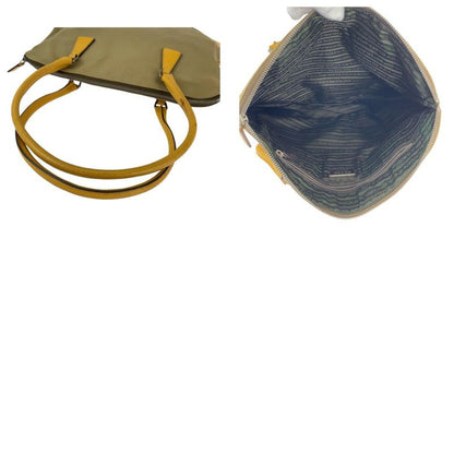 Prada Triangle Logo Plate Beige Yellow Silver Hardware Tote Handbag Shoulder