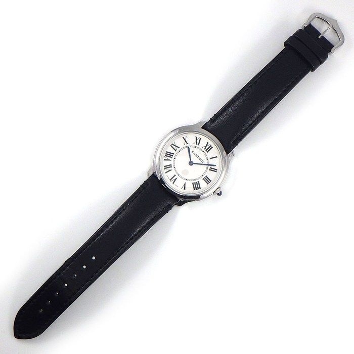Cartier Watch Rondomast Wsrn0031 White Dial Roman Numerals SS Black Leather