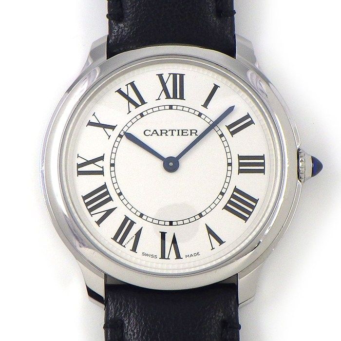 Cartier Watch Rondomast Wsrn0031 White Dial Roman Numerals SS Black Leather