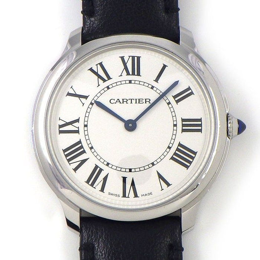 Cartier Watch Rondomast Wsrn0031 White Dial Roman Numerals SS Black Leather
