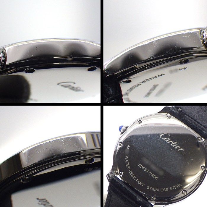 Cartier Watch Rondomast Wsrn0031 White Dial Roman Numerals SS Black Leather