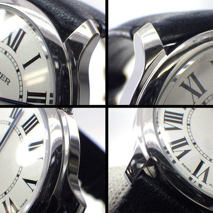 Cartier Watch Rondomast Wsrn0031 White Dial Roman Numerals SS Black Leather