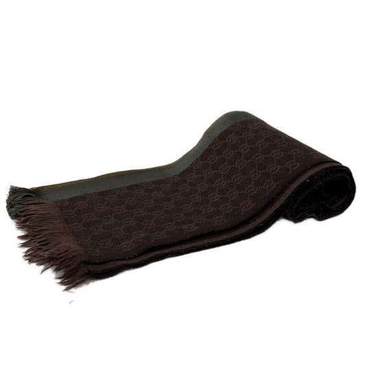 Gucci Scarf - Bordeaux Gray and Brown GG Pattern Wool Silk